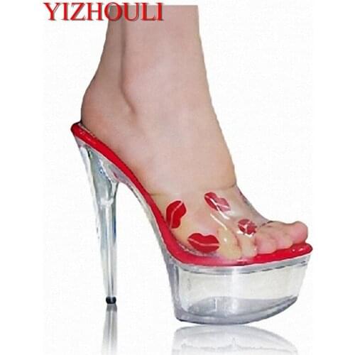 Professional Customize 15cm Ultra High Heels Sandals Platform Bride 6 Inch Wedding Shoe Womens Slippers Sexy Lips Crystal Shoes