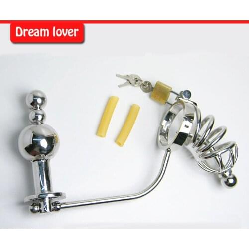 HOTTEST Male Stainless Steel Siamese Anal plug Chastity Art cage Device +406 Anal plug Butt beads