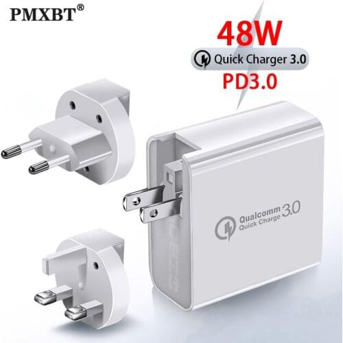 48W Quick Charge QC 3.0 USB Type C PD Charger for xiaomi 10 Samsung A50 4 Port Wall Power Delivery US EU UK Plug Charger Adapter