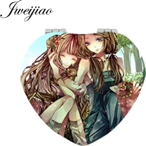 JWEIJIAO Love Girls Cartoon Game Moive Photo Makeup Mirror Heart Shaped Folding Mini Pocket Hand Mirror 1X/2X Magnifying