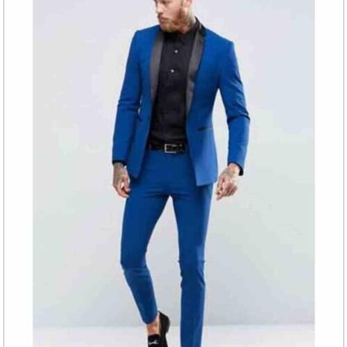 Groomsmen New Arrival Groom Tuxedos Royal Blue Men Suits Shawl Black Lapel Best Man 2 pieces Suit ( Jacket+Pants+Tie ) C568