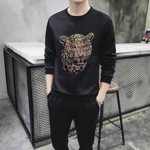 Tracksuit Winter Men Fitness Sweatshirt And Trousers Fashionable Rhinestone Oversized Hoodie Suitable For Youth Streetwear Hoody