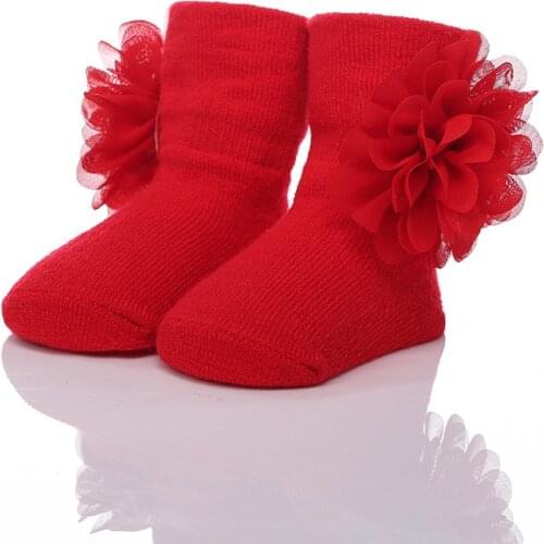 2017 Christening Winter Warm Calcetines Newborn Cotton Baby Socks,Kid Ruffled Chaussette Knitted Knee chiffon flower Leg Warmers