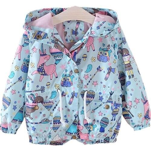 Spring Autumn Girls Boys Windbreaker Coat Baby Girls Cute Cartoon Print Hooded Outwear Children Trench Coats Jacket Kids Clothes