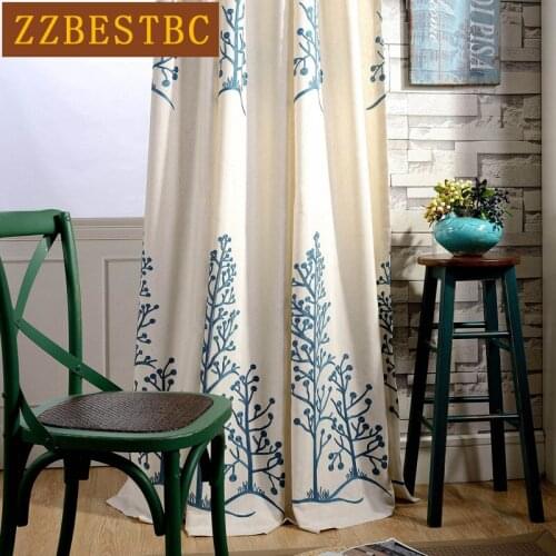 High-grade cotton and linen custom embroidery shade curtains for living room introressive plain curtains for bedroom kitchen