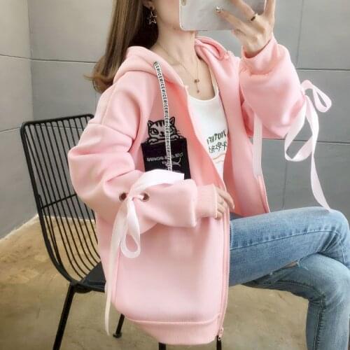 Womens Hoodies Casual Coat 2021 New Jacket Spring Winter Korean Version Loose Large Size Casual Female Long Sleeve Kawaii Top