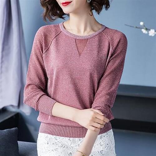 Women Spring Autumn Style Knitted Blouses Shirts Lady Casua Long Lace Sleeve O-Neck Knitted Blusas Tops DD8858