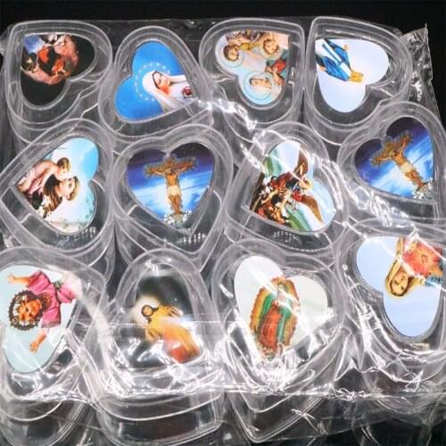 100PCS Catholic heart-shaped plastic rosary box. Christ prayer rosary necklace box. Random pictures. Icon can be selected