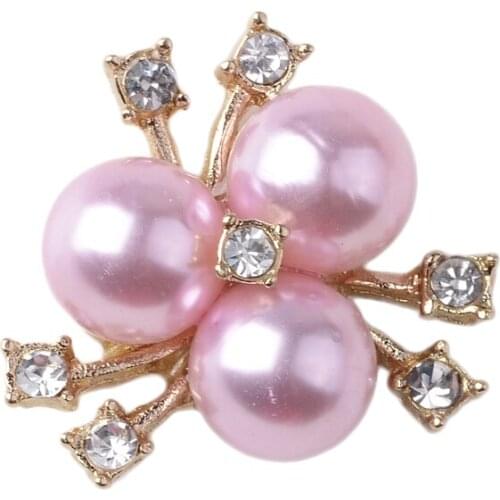 10x Light pink Pearl Flower Rhinestone Button Earring Accessory DIY Findings