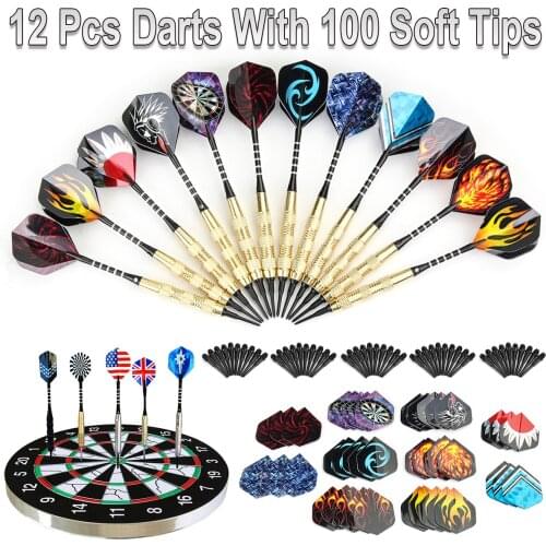12 Pcs Colorful Pattern Tail Darts With 100 Soft Tips & 30 Tail Wing