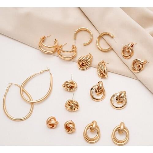 2020 New Trend Gold Color Earrings For Women Multiple Trendy Round Geometric Drop Statement Earrings Fashion Party Jewelry Gifts