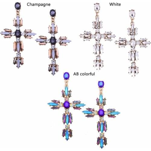 634D Boho Crystal Cross Baroque Bohemian Large Long Drop Earrings for Women Girls