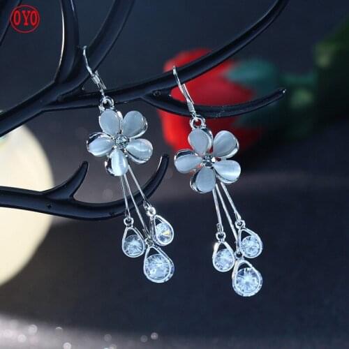 925 Tremella Hook Long Temperament Sweet Zircon Earrings