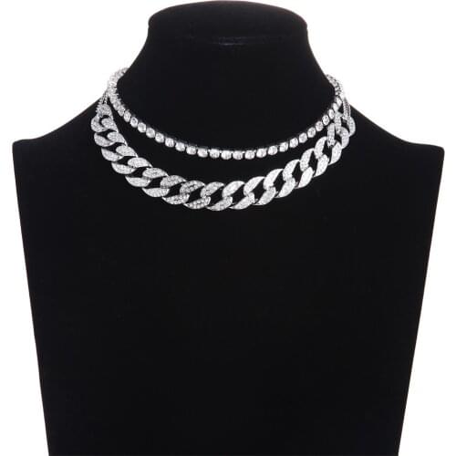 Cuban Link Chain Rhinestone Choker Women Layered Necklace Set 2021 Sparkly Jewelry Luxury Chocker Jewellery Accessories