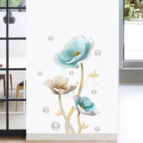 3D Effect Blue Lotus Wall Stickers Large DIY Decorative Stickers Living Room Home Decor Flowers Wall Decals Bedroom Art Design
