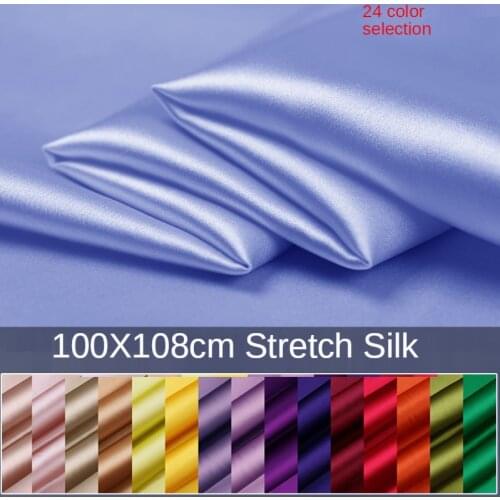 Elasticity Mulberry Silk Pure Real Fabric By The Meter Per for Clothes Dress Skirt Chinese Sewing Stretch Plain Brocade Blue Red