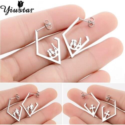 Fathers Day Simple Triangle Earrings Stud For Women Stainless Steel Earring Wholesale Geometry Tiny Eiffel Tower Jewelry Gift