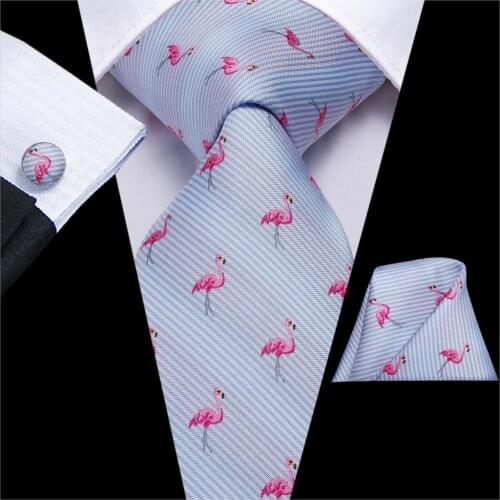Hi-Tie Fashion Christmas Ties for Men 100% Silk Tie Red Green Bird Pattern Tie Necktie Hanky Cufflinks Set Mens Silk Ties