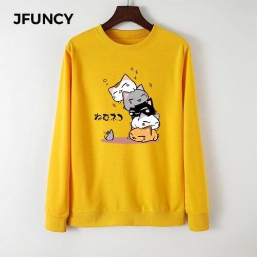 JFUNCY Kawaii Cat Women Hoodies Plus Size 2020 Autumn Animal Hooded Sweatshirt Female Streetwear Winter Cute Cartoon Hoddies