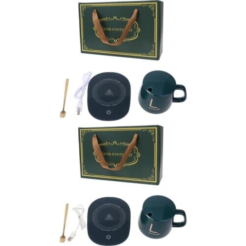 US Plug / USB 450ml Coffee Cup with Spoon and 55 Degree Thermostat Coaster Set