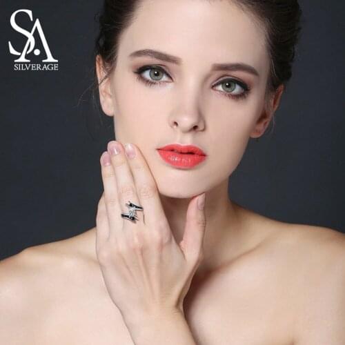SA SILVERAGE Gemstone Ring Silver 925 Jewelry Women Rings Authentic 925 Sterling Silver White/Black Zirconia Engagement Ring