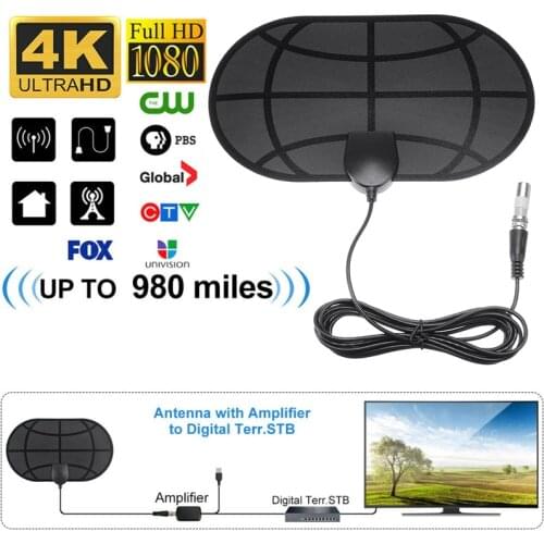 980 Mile Indoor Digital TV Mini Thin Antenna 1080P HD HDTV Signal Amplifier 980 mile Digital Antenna TV indoor Amplifier Signal