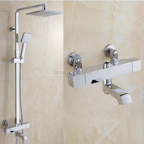 L16687 - Luxury Square Model Chrome Color Brass Thermostatic Mixer Rainfall Shower Set