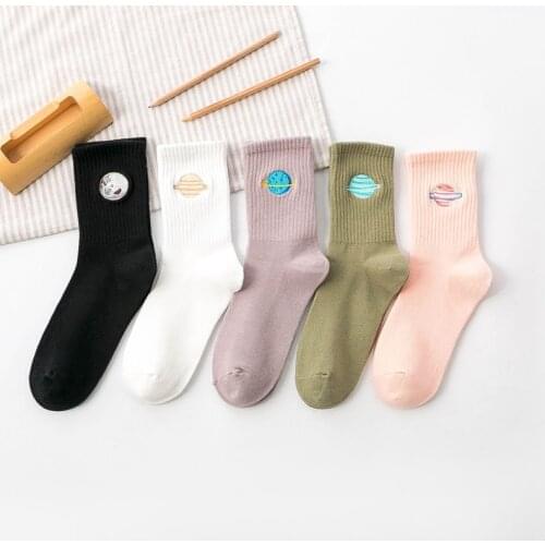 Cute Japan Harajuku Womens Planet Magic Array Embroidered Womens Socks Korean Womens Cute Gifts Hot Sale in Spring and Summer