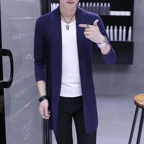 Fashion Men Sweater Cardigan 2021 Autumn Long Sleeve Male Knitwear Coat Casual Korean Mid-Length Solid Knitted Jacket Pull Homme