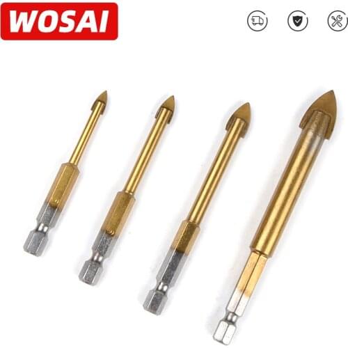 WOSAI 6pcs/Set Glass Drill Bit Set Carbide Tipped Ceramic Tile Cutter 1/4" Hex Shank 4/5/6/8/10/12mm Power Tools Accessories