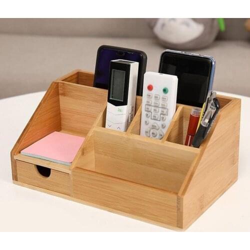 1Pc Desktop Storage Box Bamboo Stationery Organiser Shelf Notes Pencil Holder Top Pen Desk Cosmetic Rack Case Hot Office St X1T3