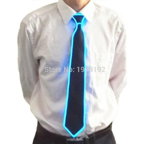 New Fashion Blue Color Light Up LED Tie glowing EL wire Tie For Evening Party,DJ,bar,club,Show By 3V Steady on driver
