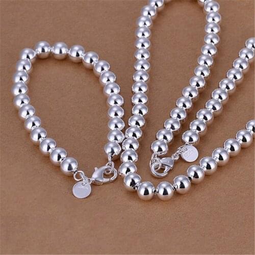 925 Sterling Silver Bracelets necklace Jewelry set for Women fine 8MM Buddha beads Fashion Girl student Party Gifts 20 inches