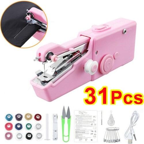 31pcs Portable Hand Sewing Machine Mini Electric Stitch Household Cordless Needlework Set for Repairs DIY Clothes Stitchin Sew T