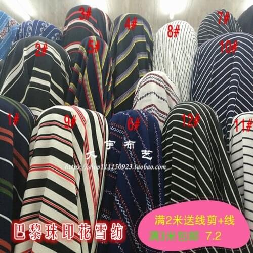 Stripe printed chiffon fabric is not permeable to Paris bead thick mixed linen Han suit summer clothing bubble yarn fabric