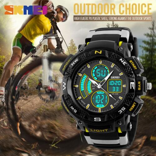 SKMEI 1211 Men Digital Quartz Watch Outdoor Sport Watches Fashion Big Dial Dual Time Zone Alarm Chronograph Man Wristwatches