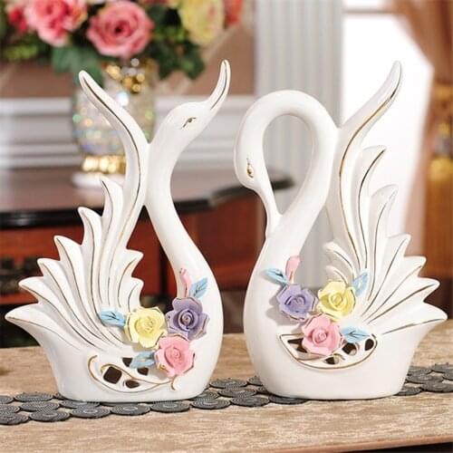 Modern Ceramic Swan Figurine Home Furnishing Decoration Crafts Desktop Animal Sculptures LIvingroom Wedding Gift Ornaments Decor