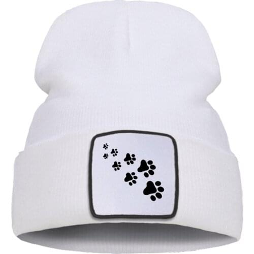 Sport Thick Unisex Knitted Caps Cat Paws Print Cartoon Kawaii Bonnet Cap Fashion Wool Beanie Hats Warm Autumn Skullies Hat