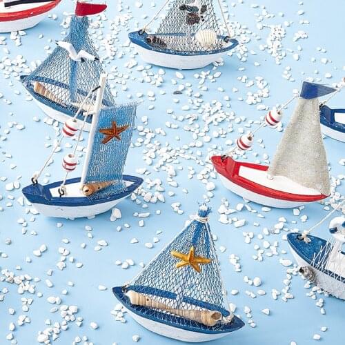 Mediterranean Decorative Sailboat Model Small Ornaments Plain Sailing Solid Wood Craft Gifts Pirate Wooden Boat Fishing Boat