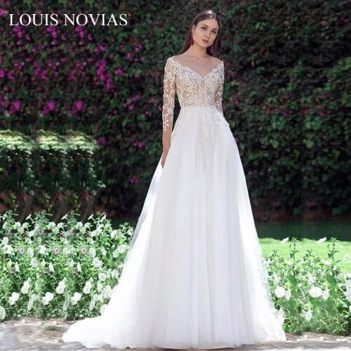 Louis Novias Wedding Dress With Sleeves Exquisite Embroidery SlimRomanticThree Quarter Floor-Length Wedding Gowns VestidoDeNoiva