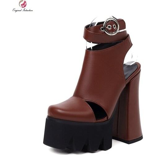 Sexy Round Toe Platform Women Pumps Shoes 2021 Chunky Heels Pu Leather High Heels Buckle Strap Slingbacks Woman Sandals Size 43