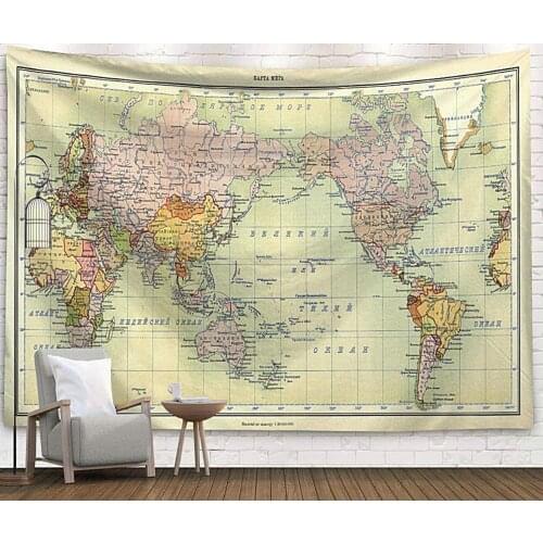 Pink World Map Yellow Tapestry Vintage Exotic Summer Plant Nature Frame for Bedroom Photography Wall Decor