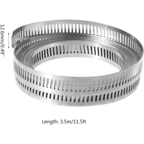 E7CD Hose Clamp Stainless Steel DIY 12 FT Metal strapping w/ Holes + 8 Fasteners Large Adjustable Clamp Worm Gear Hose Clamp