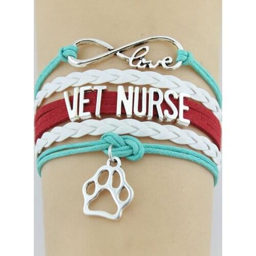 10PC/lot Infinity Love Vet Nurse Vet Tech Paw Charm Wrap Bracelets Paw Print Charms Animal Bracelet Women&Men Bracelets Jewelry