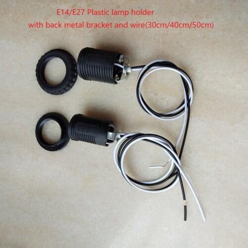 10pieces/lot E14/E27 full threaded plastic lampholder with M10 thread bracket and 30/40/50cm black/white wire Pendant Lampholder
