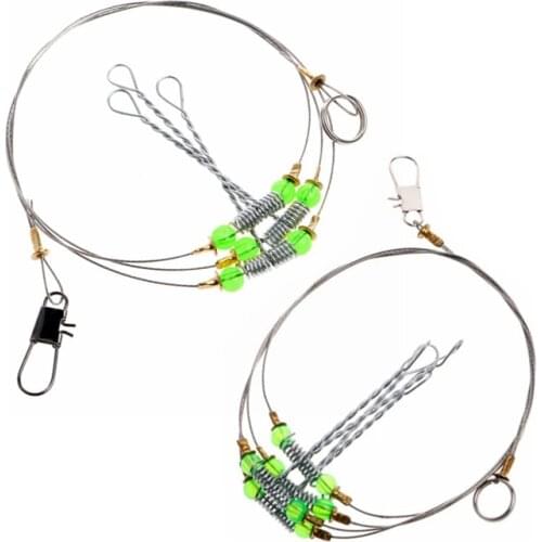 10 Pcs Fishing Hooks Anti-Winding Swivel String Sea Fishing Hook Steel Rigs Wire Leader Fish Hooks (5 Pcs 4 Steel Wires & 5 Pcs