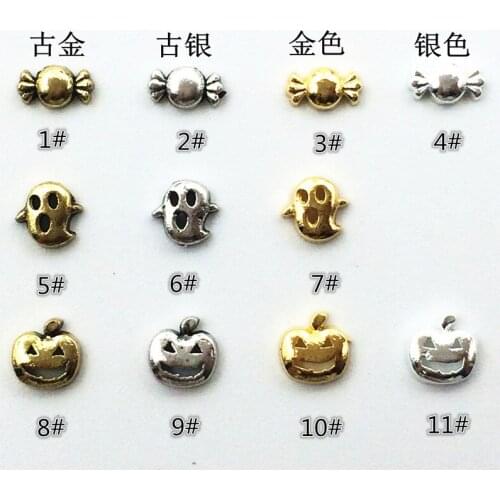50pcs/pack Japan Korea Alloy Nail Art 3D Halloween Candy Ghosts Pumpkin Metal Accessories for Phototherapy Nail Sticker DIY