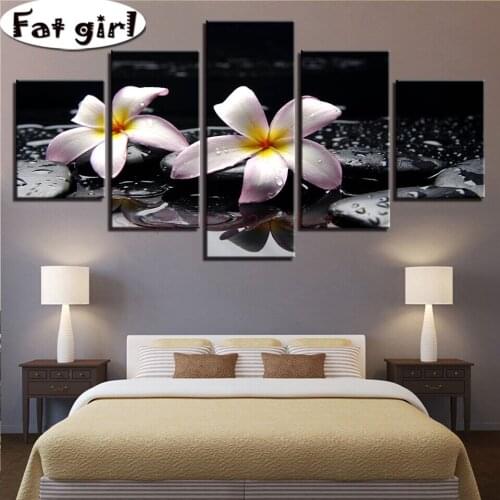 5D Diamond Painting 5 Panel Modern Art Home Poster Flower Picture Embroidery Mosaic Water Drop Cross Stitch Square Round Drill