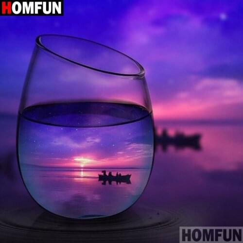 HOMFUN Full Square/Round Drill 5D DIY Diamond Painting "Cup sunset scenery" 3D Embroidery Cross Stitch 5D Home Decor Gift A17540