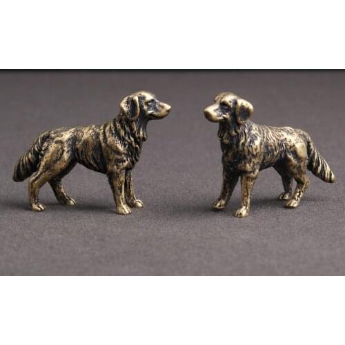 Antique Copper Hound Figurines Miniatures Desktop Ornaments Zodiac Animal Dog Small Statue Tea Pet Home Decorations Puppy Crafts